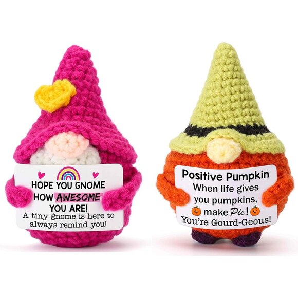 Inspirational Crochet Gnome Pumpkin Gifts - Positive Emotional Support Decor - Picture 1 of 9